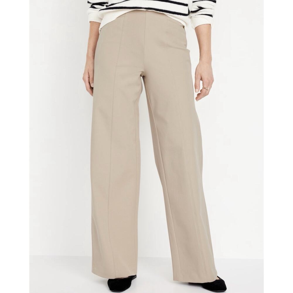 Old Navy XL Tall XLT High Waisted Pull On Pixie Super Wide Leg Pants Comfort Tan